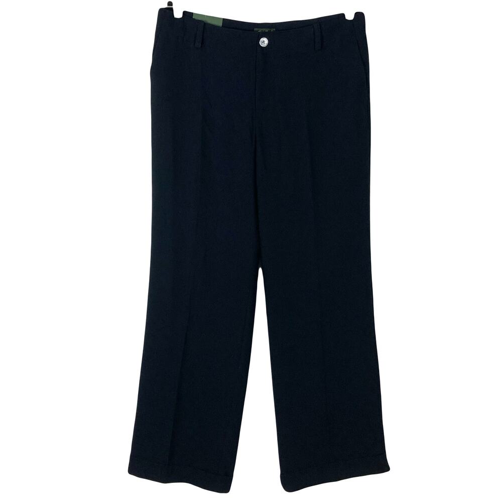 NWT EDDIE BAUER Pants Women 12 Black Wide-Leg Vashon-Fit 4-Pocket Zip Acetate